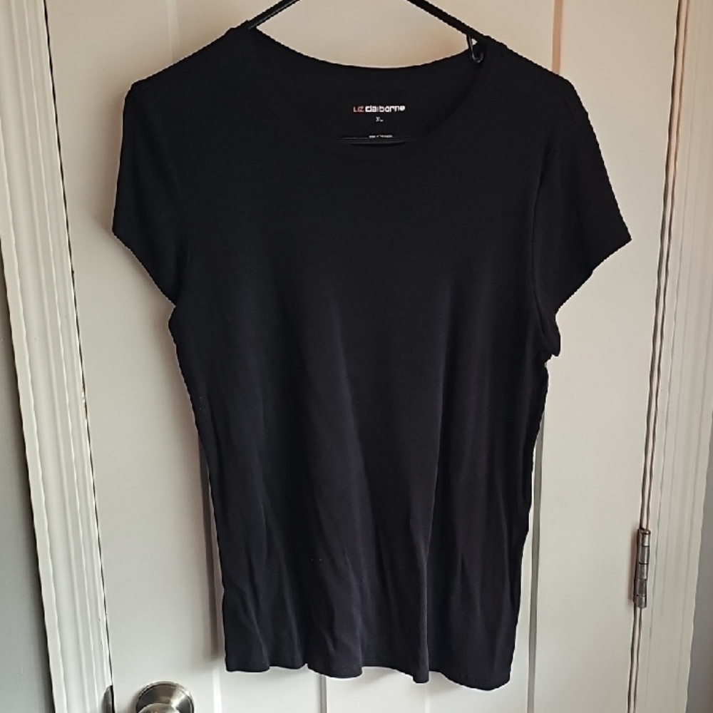 Liz Claiborne Black Solid Short Sleeve Top. Womens Xlarge